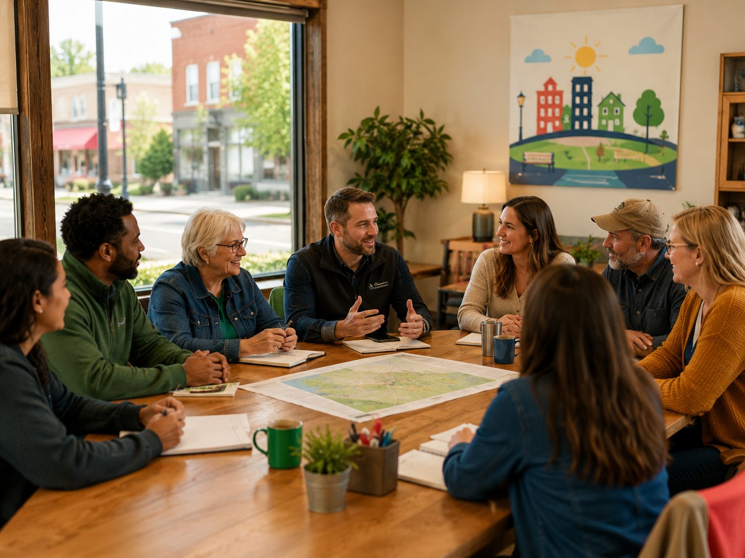 Community leaders in a Main Street planning meeting.
