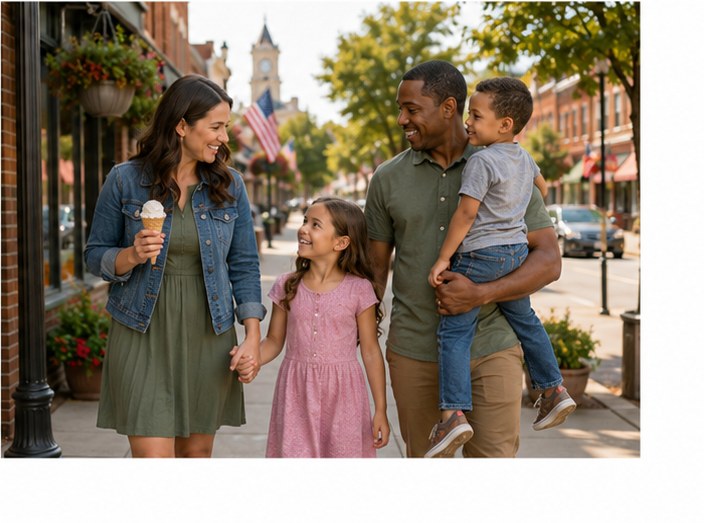 A family enjoying an afternoon on Main Street.